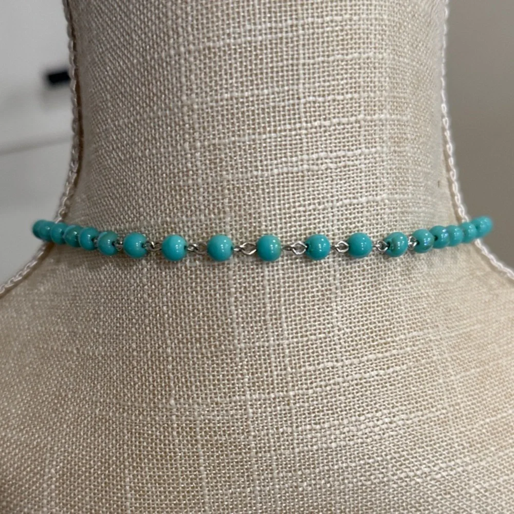 VSA CLOISTER SACRED HEART NECKLACE 4MM TURQUOISE BEADS - NWT - Picture 6 of 12